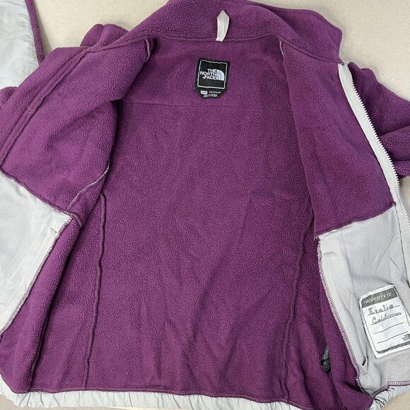 The North Face Denali Fleece Jacket Girls Medium Purple Gray Polartec Full Zip - Picture 10 of 16